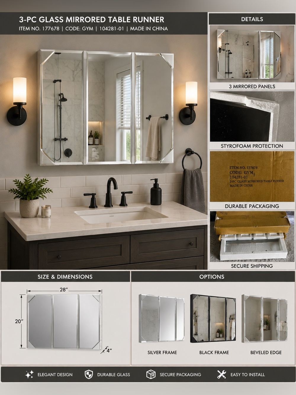 Avon Silver Framed Home Bath Vanity Mirror Set